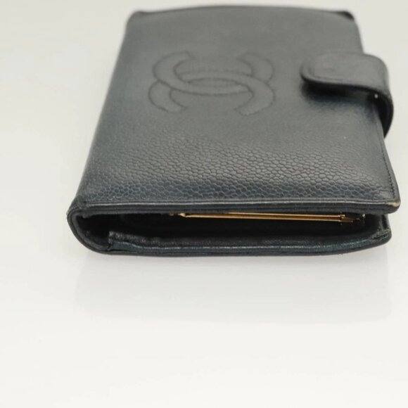CHANEL COCO Mark Long Wallet Grained Calf Skin Navy Gold - Picture 3 of 16